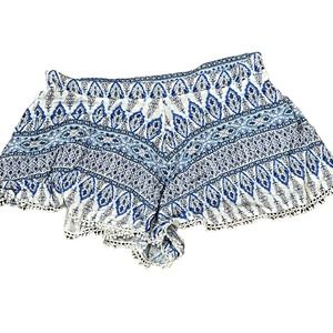 Altard State Boho Paisley Shortie Short Pom Pom Trim Elastic Waist Women Medium‎